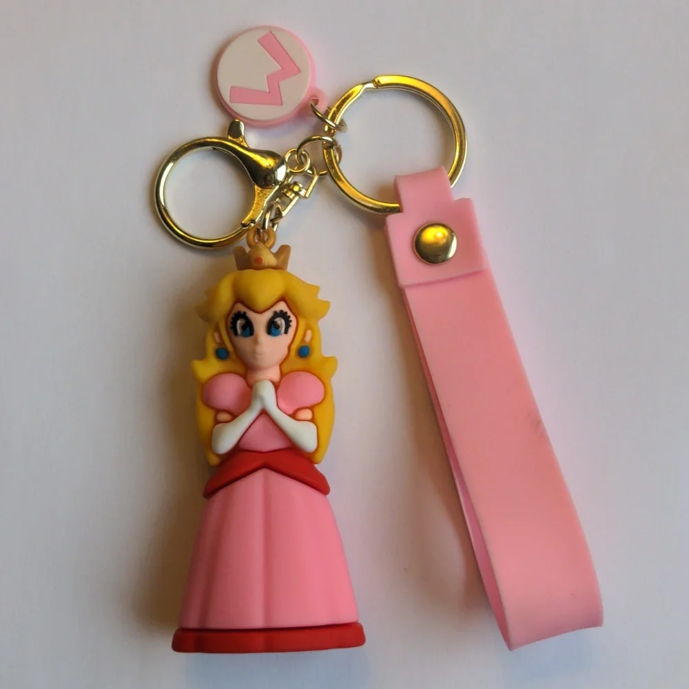 Pink Princess Peach Keychain Set  & Justice Metal keychain. Purse Fobs. New,